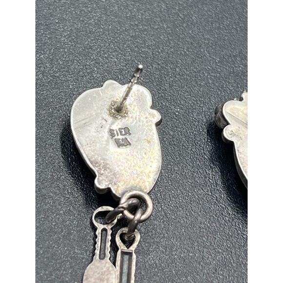 FM Fred Maloney Vintage Native American Onyx Sterling Silver Feather Earrings - Picture 10 of 13